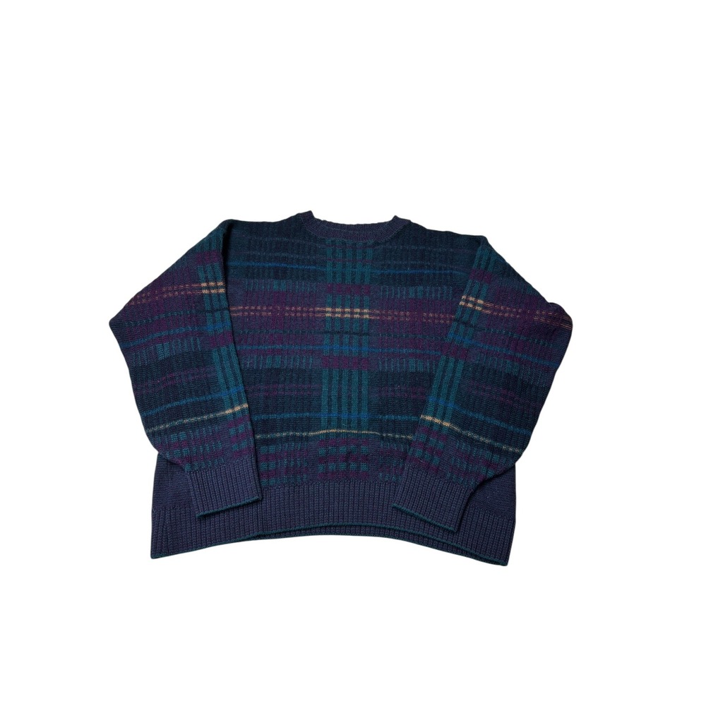 Pendleton 80s 90s Vintage Wool Plaid Sweater Womens XL Teal Crewneck Made USA